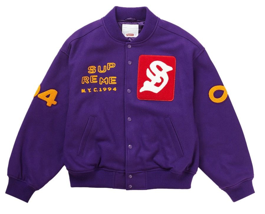 image of Cactus Plant Flea Market/Supreme Tourist Varsity Jacket in Purple, Men's (Size Medium)
