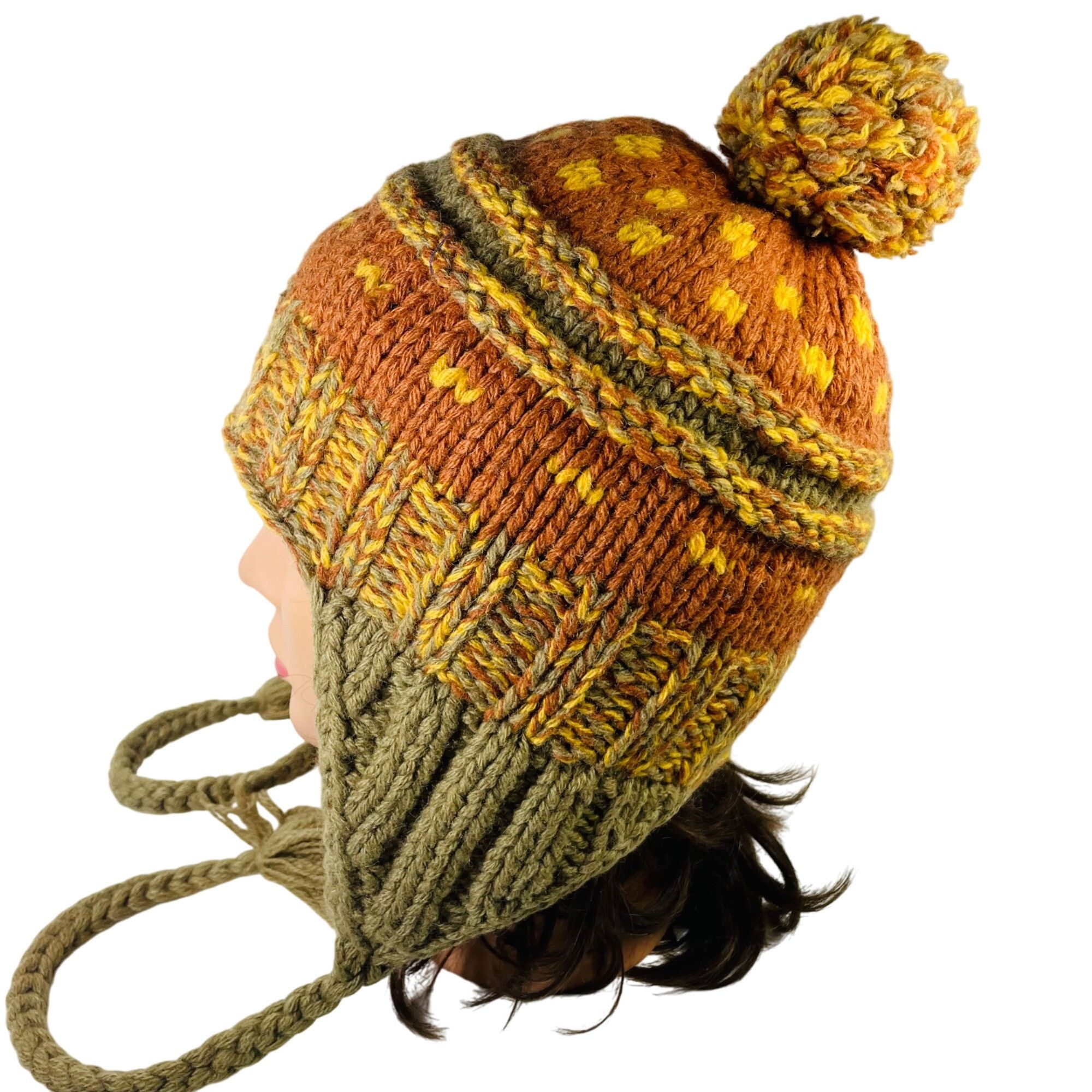 Other Seirus Lambswool Knit Hat W Pom Braided Tassel Orange Olive Size ONE SIZE - 4 Thumbnail