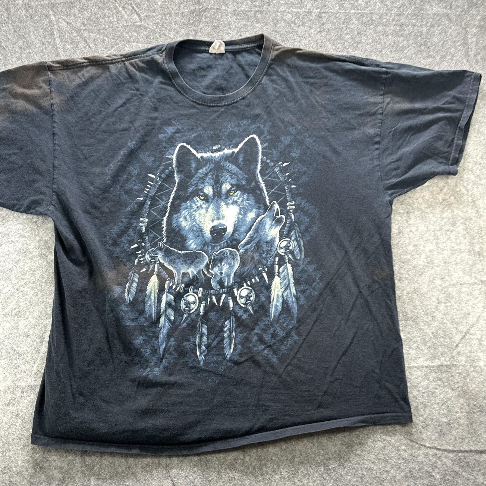 Fruit Of The Loom Fruit Of The Loom Wolf Graphic Shirt Mens 3XL Black Dreamcatcher Feathers y2k Size US XXL / EU 58 / 5 - 3 Thumbnail