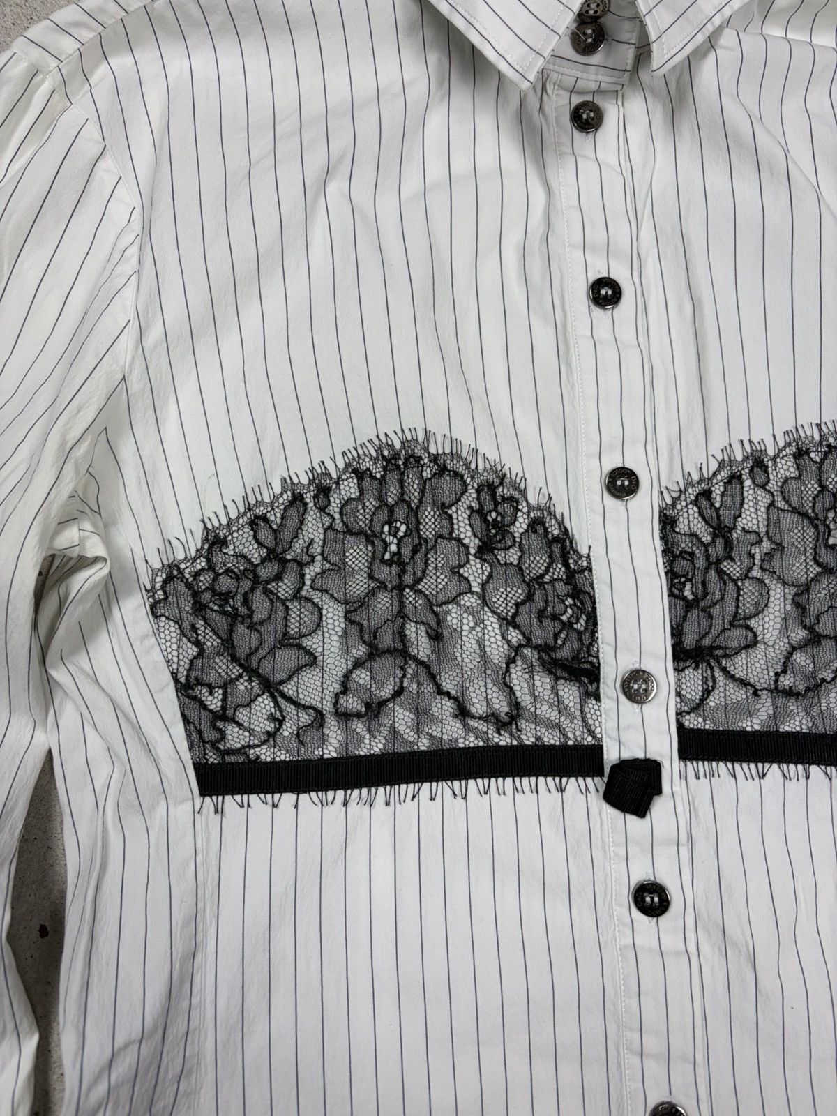 Vintage 2000s Dolce & Gabbana Striped Shirt Lace Bra