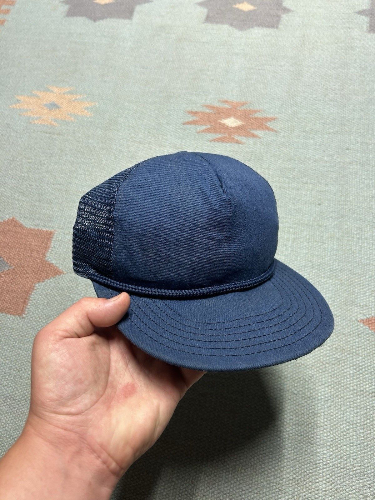 Vintage Vintage 80s trucker hat blank navy blue made in USA SnapBack Size ONE SIZE - 1 Thumbnail