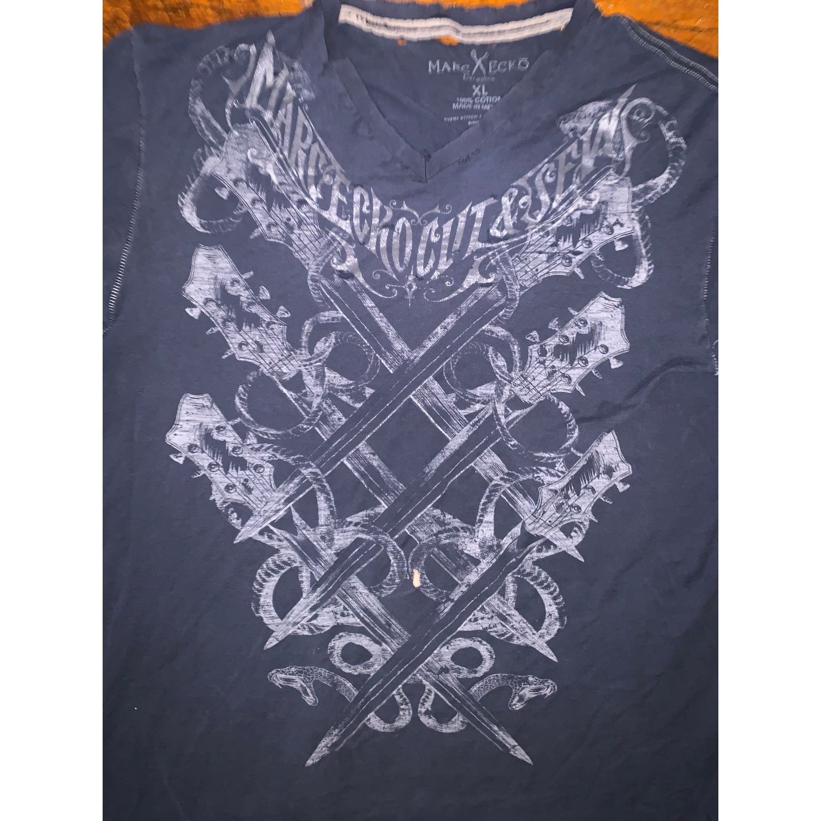Marc Ecko × Vintage Marc Ecko Cut Sew T Shirt XL Navy Distressed Y2K V Neck Size US XL / EU 56 / 4 - 6 Thumbnail