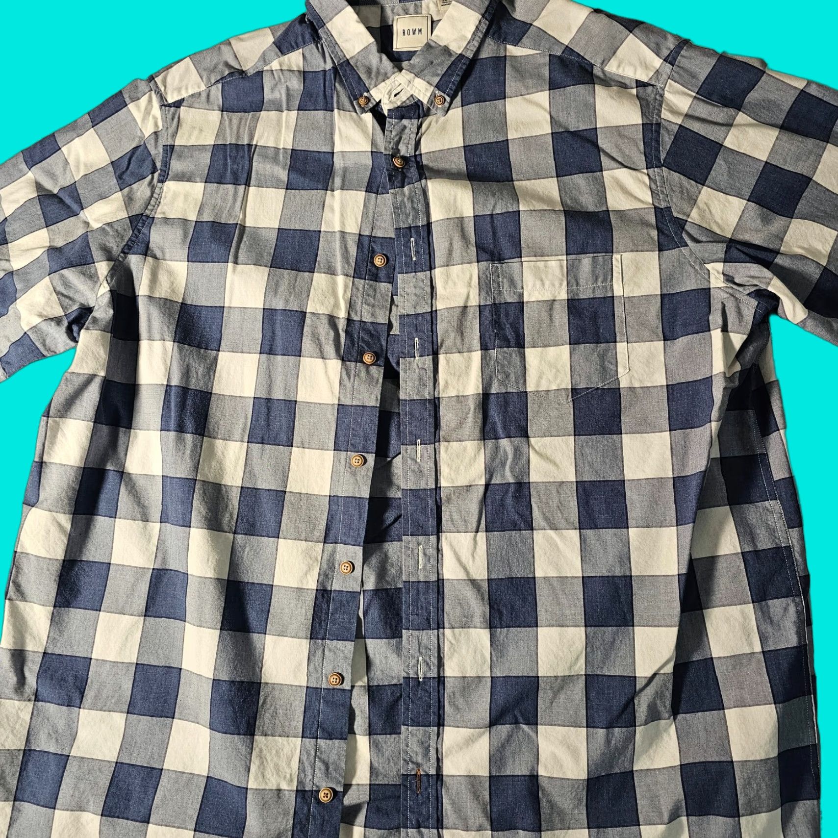Vintage Rowm Button-Up Shirt 2XT Blue Check Pocket Stretch Short Sleeve Mens Regular Tall Collared Shirt Size US XXL / EU 58 / 5 - 1 Thumbnail
