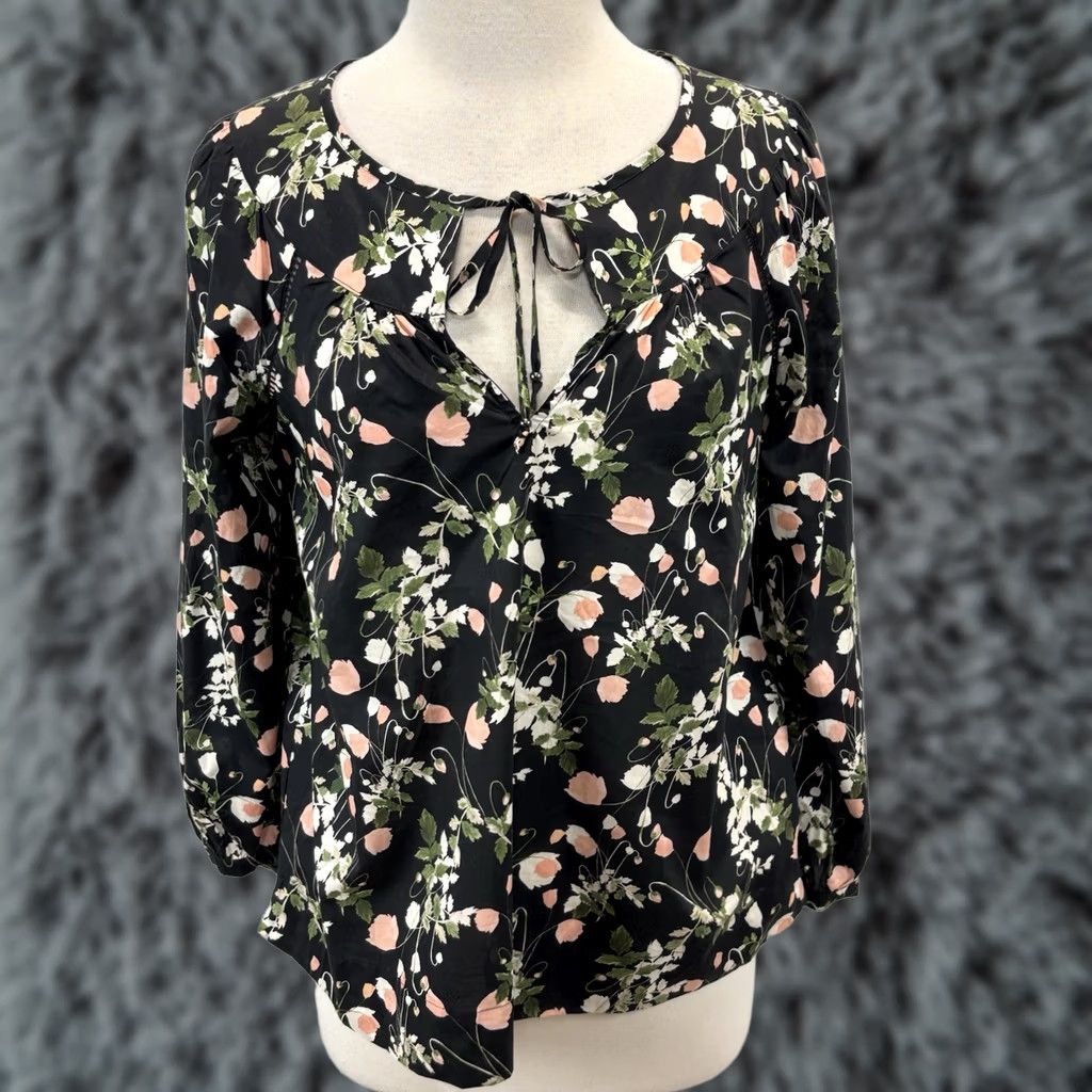 Vintage J Crew I. Crew X Liberty Of London Floral Point Sur Peasant Top Blouse Women’s S Black Cottage Size S / US 4 / IT 40 - 1 Thumbnail