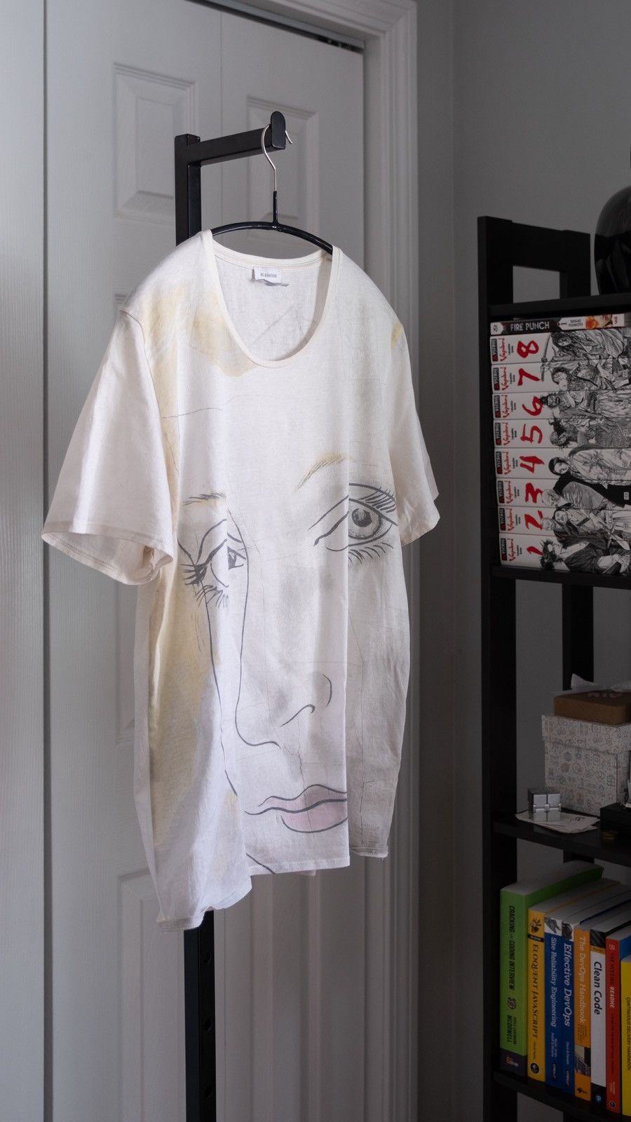 image of Jil Sander Ss10 Foujita Face Tee in White/Yellow, Men's (Size Medium)