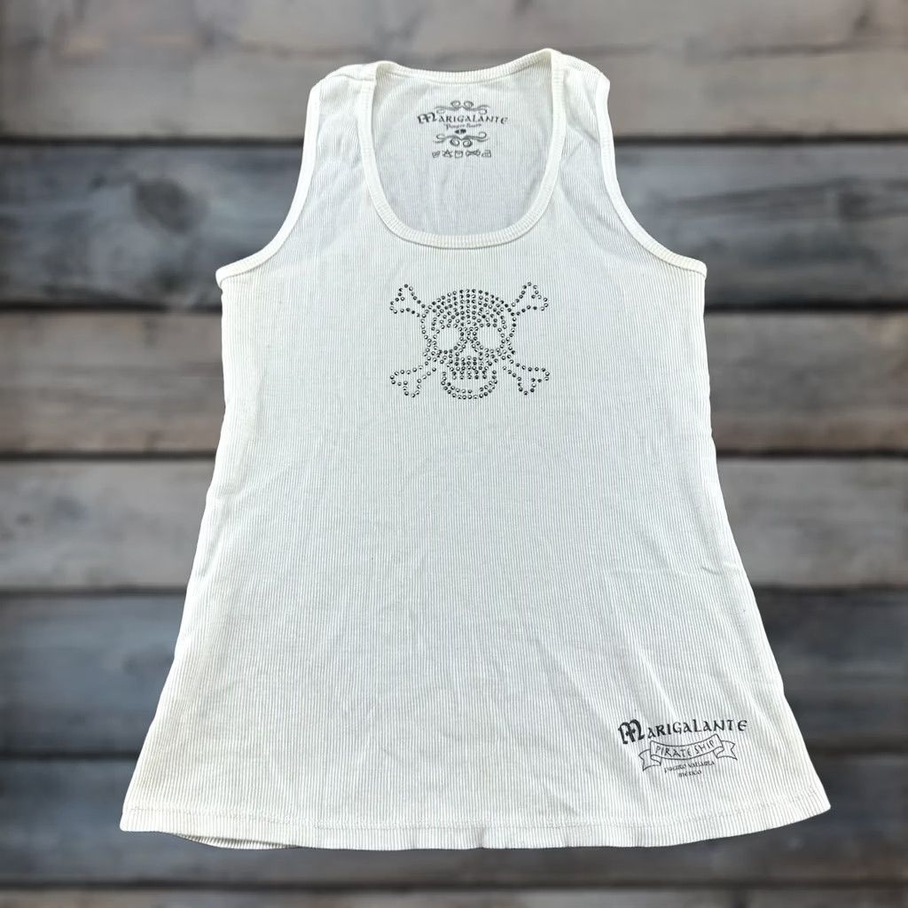 Vintage VINTAGE Marigalante Tank Top Womens L White Sleeveless Skull Rhinestone Y2K Tank Shirts Womens L White Skull Rhinestone VINTAGE Marigalante Tank Top Size L / US 10 / IT 46 - 1 Thumbnail