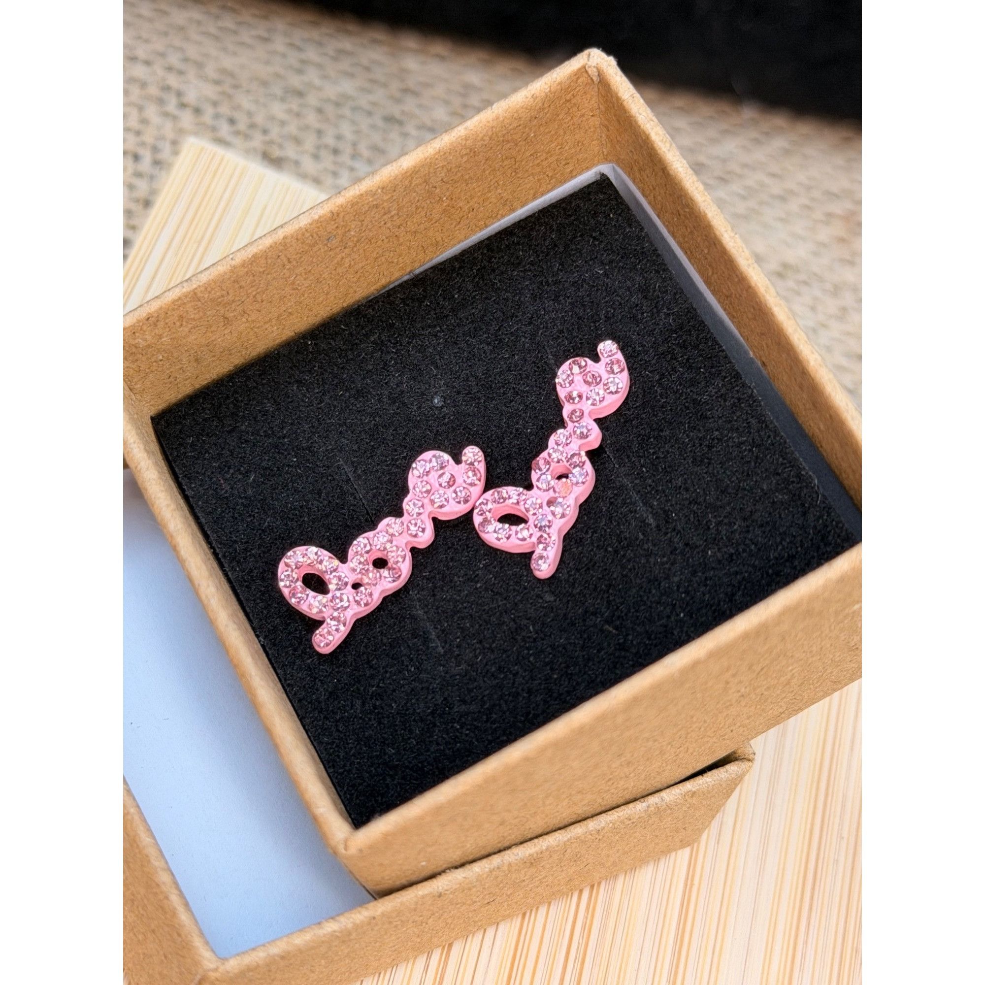 Other Pink Rhinestone "Love" Stud Earrings With Secure Backings In Size ONE SIZE - 6 Thumbnail