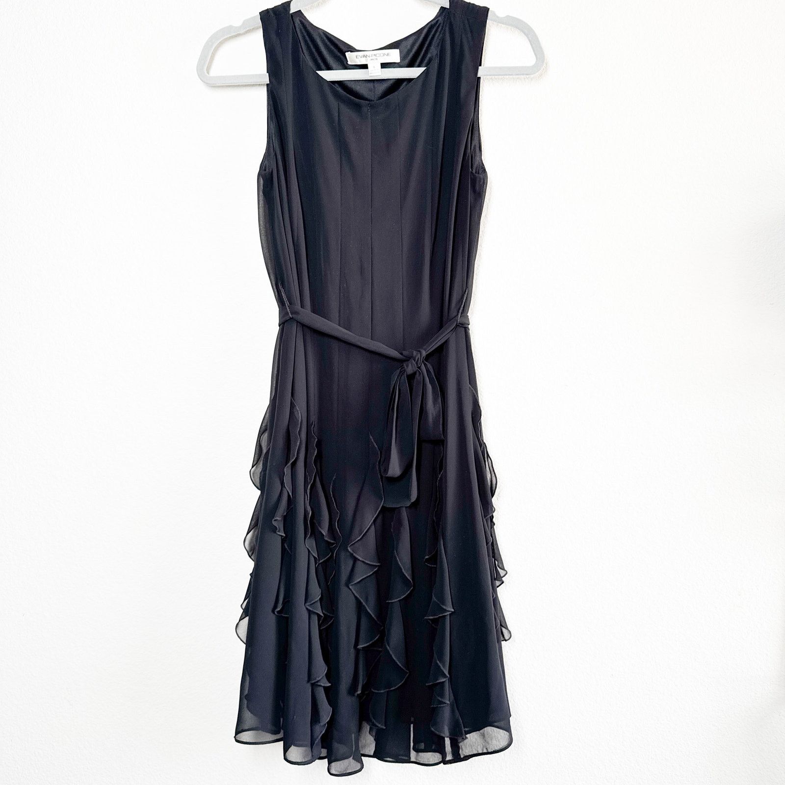 Evan Picone Vintage Evan Picone Black Chiffon Ruffle Fit & Flare Dress 4 Size S / US 4 / IT 40 - 1 Thumbnail