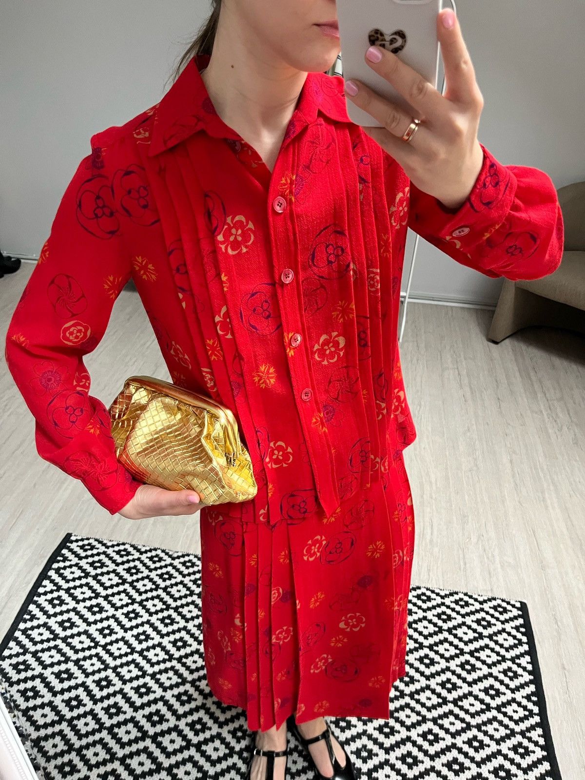 Celine Vintage 80s CELINE Paris Skirt Suit Red Floral Wool Size 40 Size M / US 6-8 / IT 42-44 - 1 Thumbnail