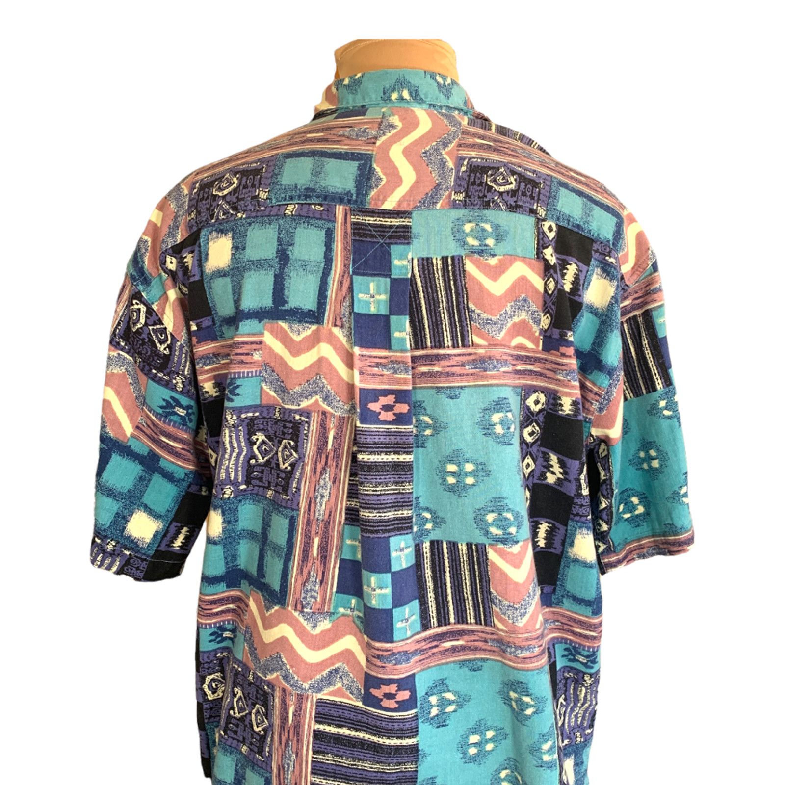 Vintage Vintage Van Heusen 90s Patchwork Button Up Shirt Turquoise Size US L / EU 52-54 / 3 - 6 Thumbnail