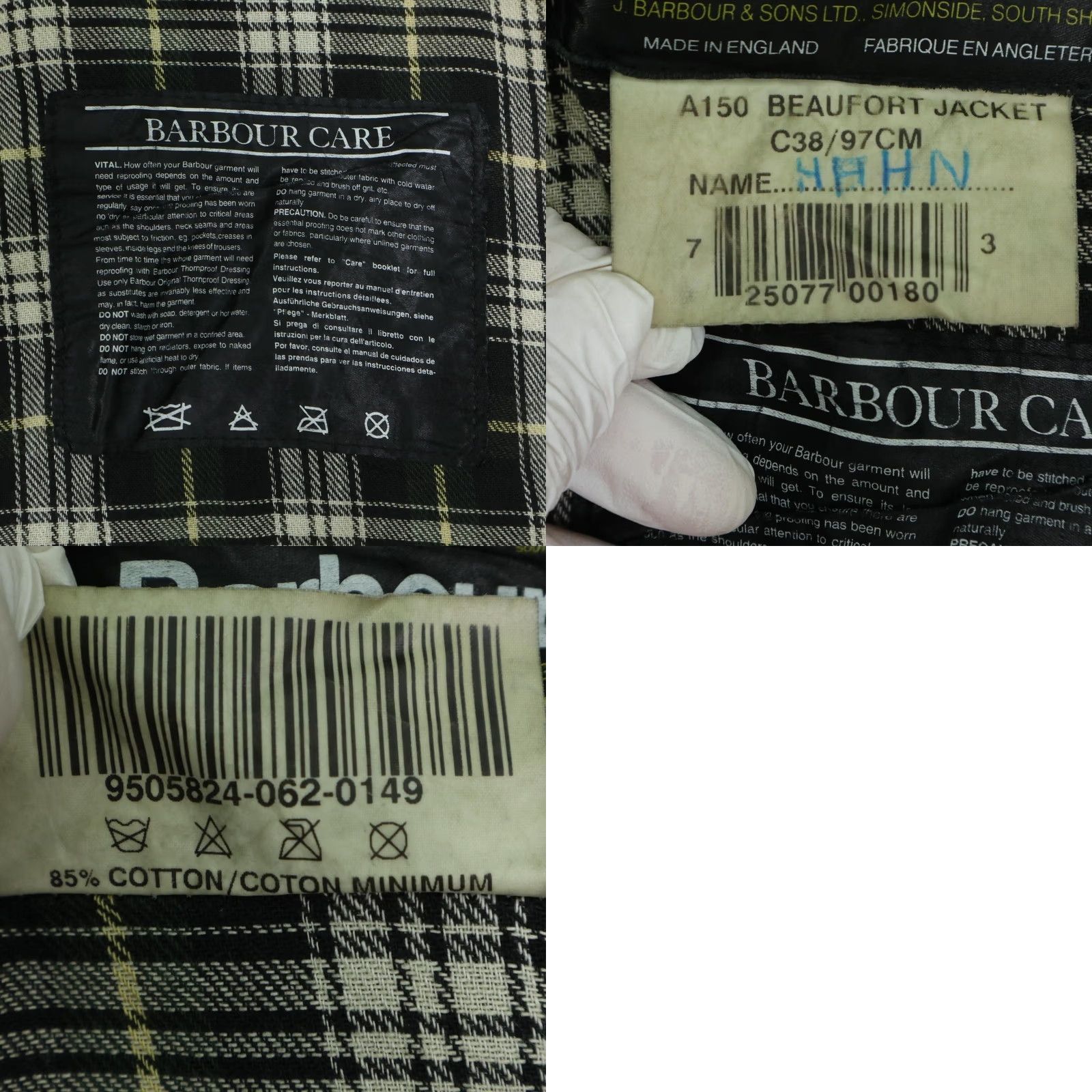 Barbour VINTAGE Barbour BEAUFORT UK Made 3 Wallant Tag Oiled Cotton Jacket Khaki Used Mens C38 97CM 75x57x77cm Size US XXS / EU 40 - 8 Thumbnail