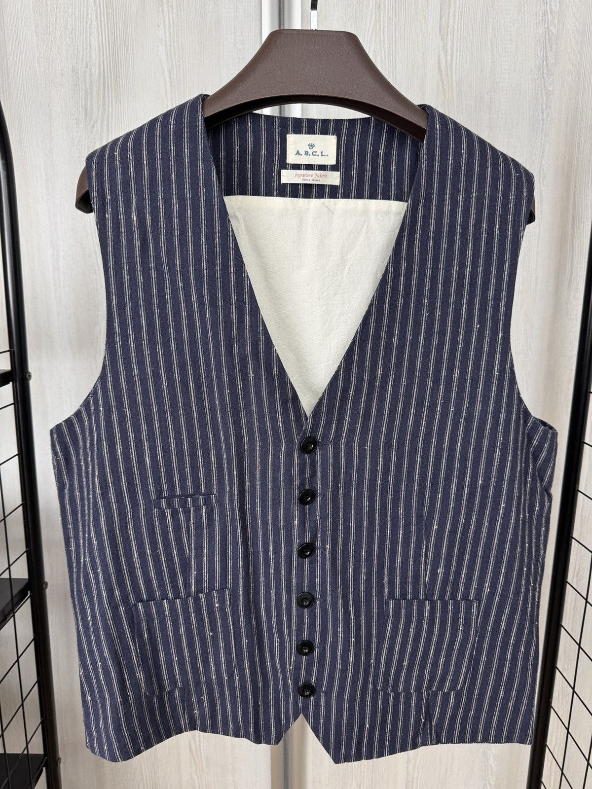 Japanese Brand A.B.C.L Garments blue pinstripes linen cotton vest waistcoat Size US XL / EU 56 / 4 - 2 Thumbnail