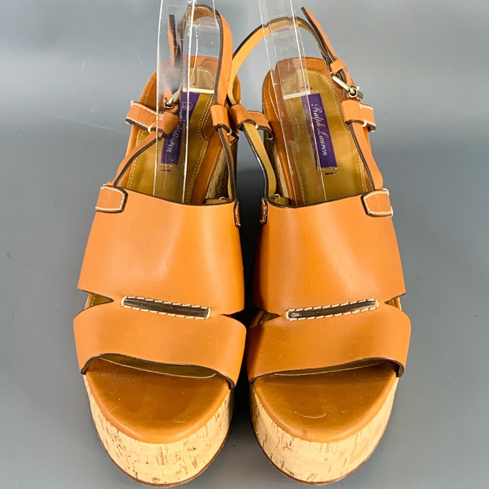Ralph Lauren RALPH LAUREN COLLECTION Tan Leather Platform Sandals Size US 10 / IT 40 - 4 Thumbnail