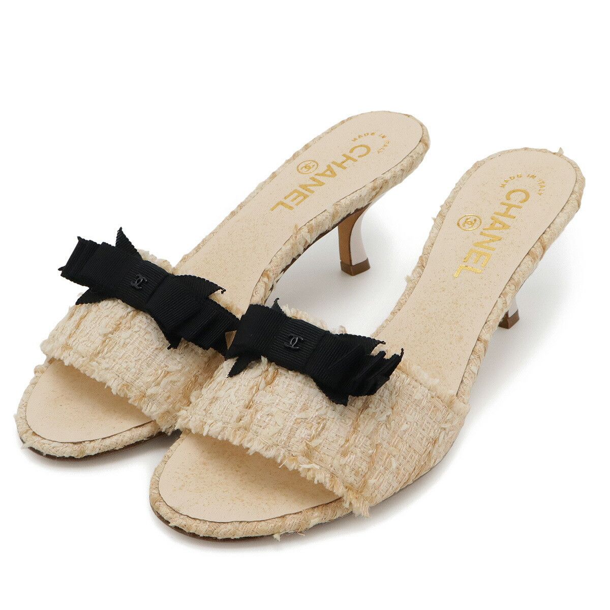 Chanel Chanel Coco Mark Tweed Mule Sandals Others Shoes G27195 in Beige, Women's