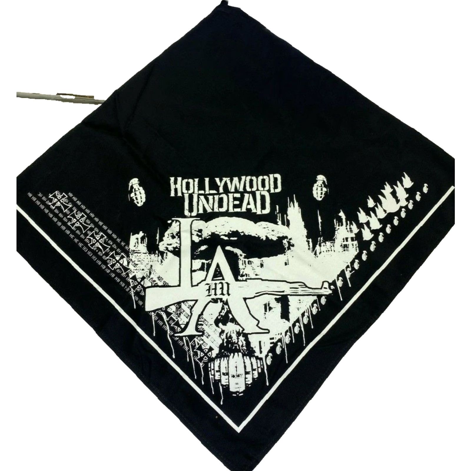Vintage Hollywood Undead LA HU Bandana Paisley Face Mask Head Wrap Scarf Mouth Cover 20 BY 20 INCH Black Size ONE SIZE - 2 Thumbnail
