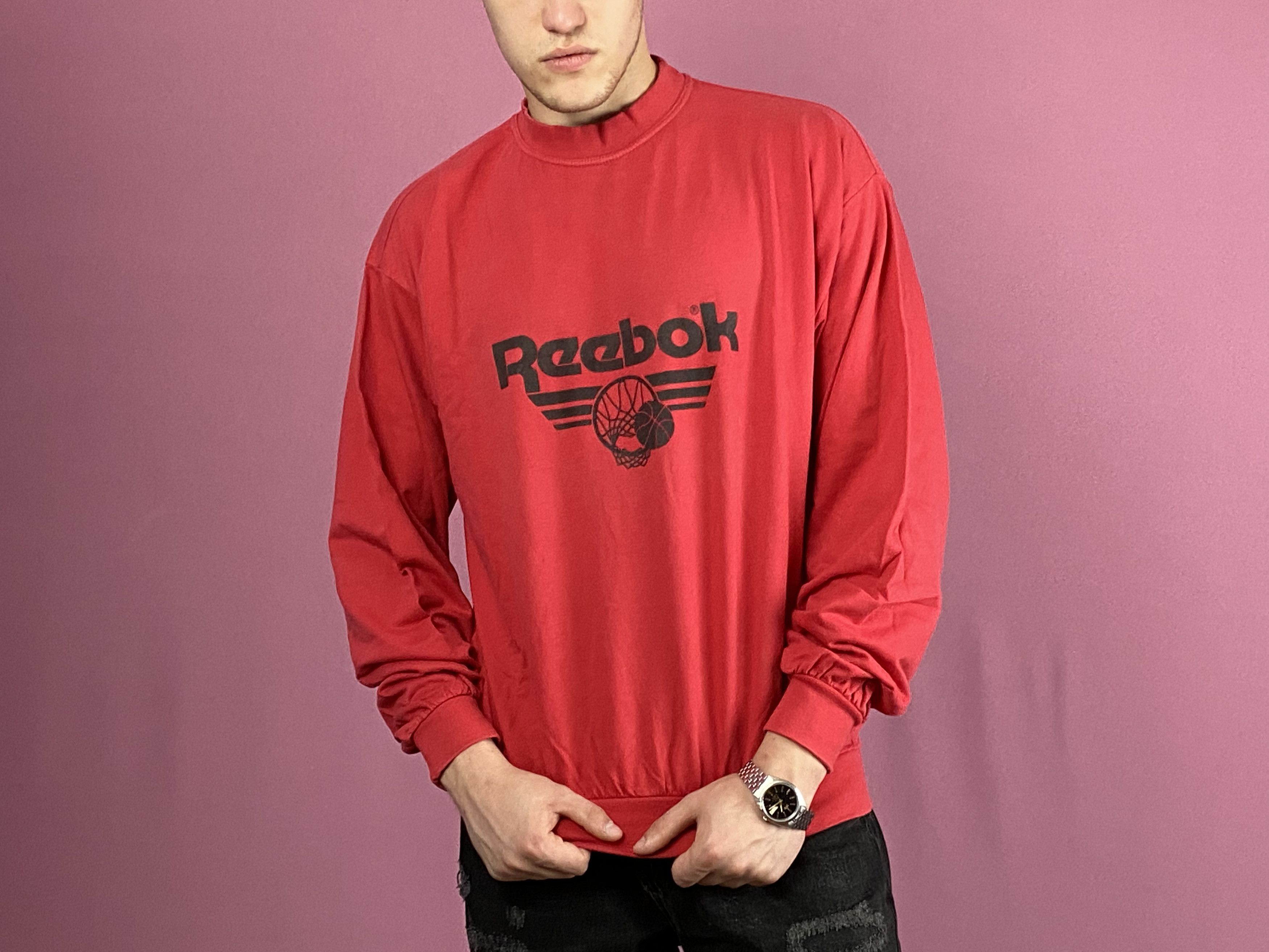 Reebok × Vintage 90s Reebok Vintage Men's Sweatshirt - L Red Cotton Blend Size US L / EU 52-54 / 3 - 4 Thumbnail