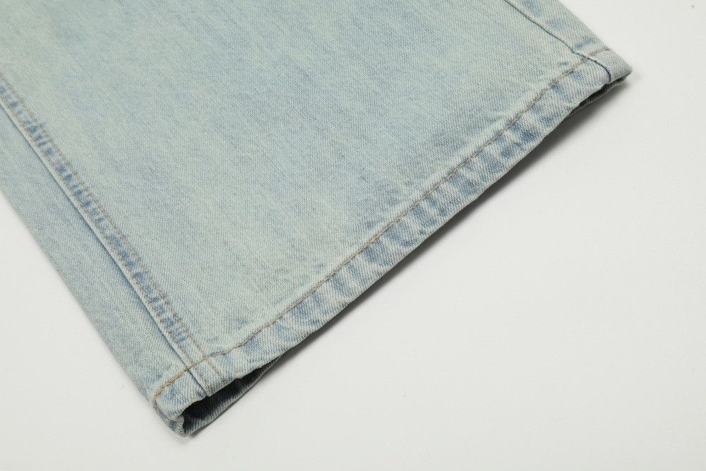Men's loose straight leg wide-leg washed denim jeans