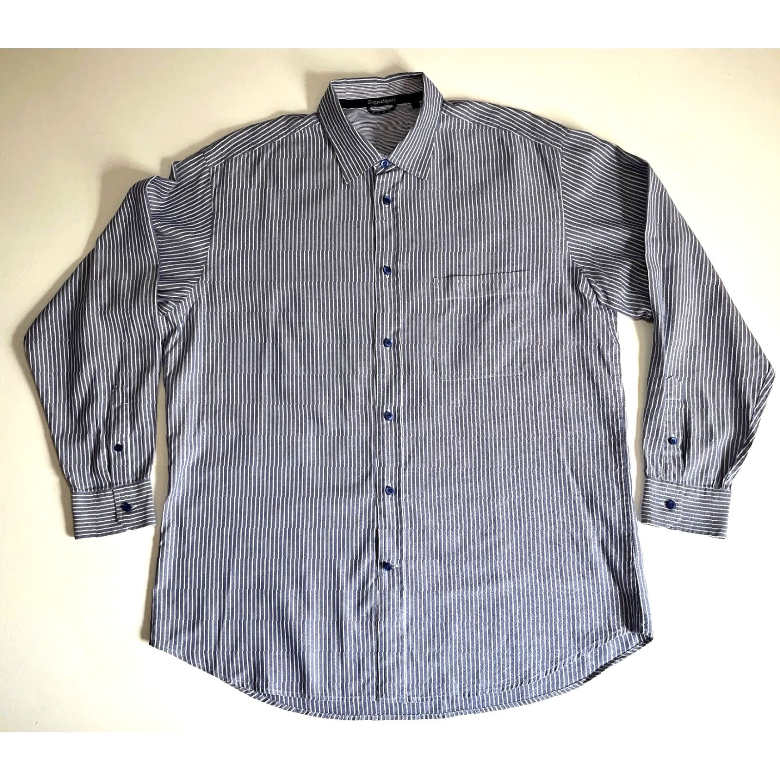 Vintage VINTAGE Zegna Sport Shirt Striped Button-Up XL Men's Blue White Casual Long Sleeve Collared Size US XL / EU 56 / 4 - 4 Thumbnail