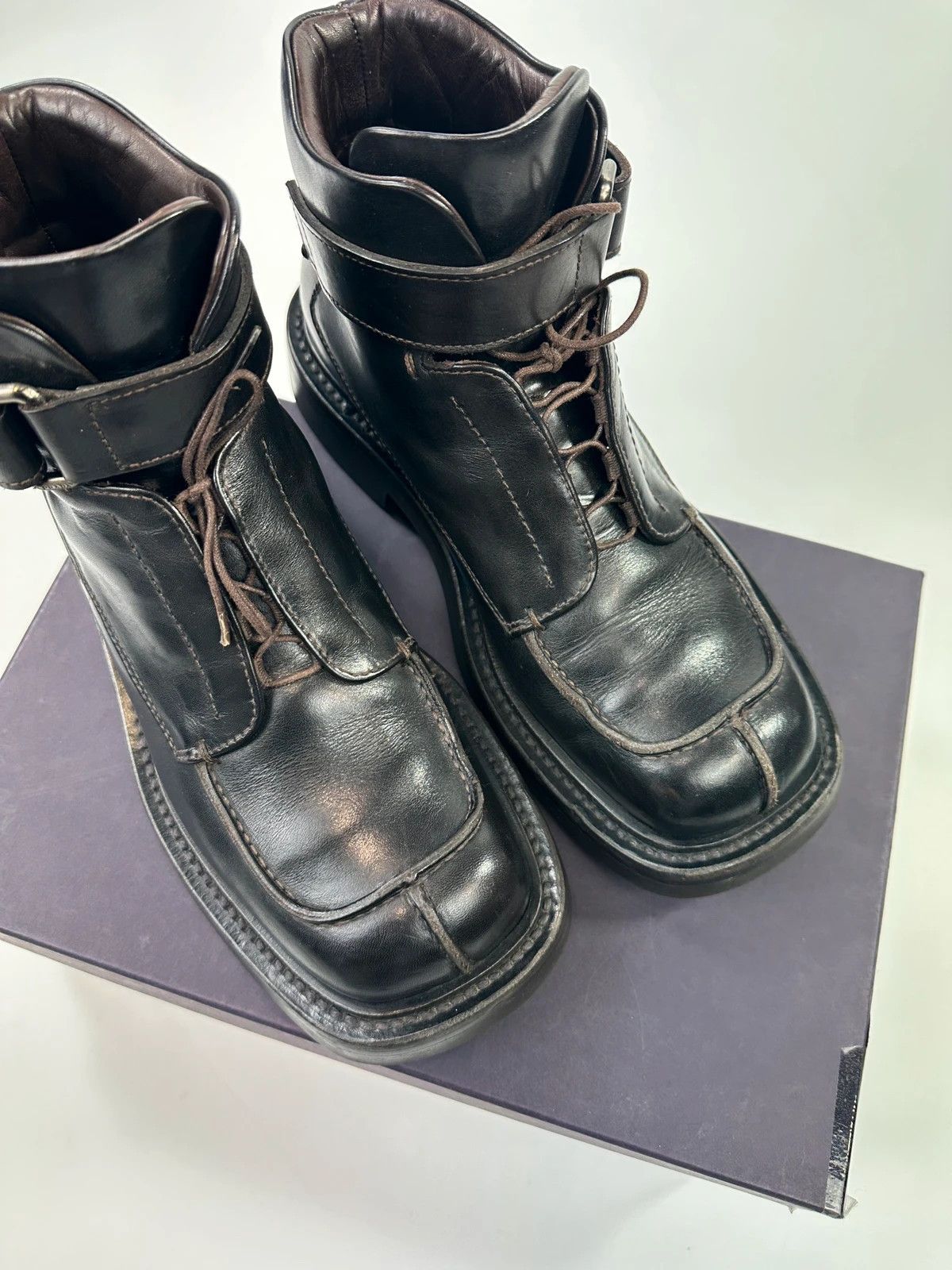 Prada Prada Milano FW1999 Black Leather Square Toe Mid Ankle Boots Size US 9 / EU 42 - 5 Thumbnail