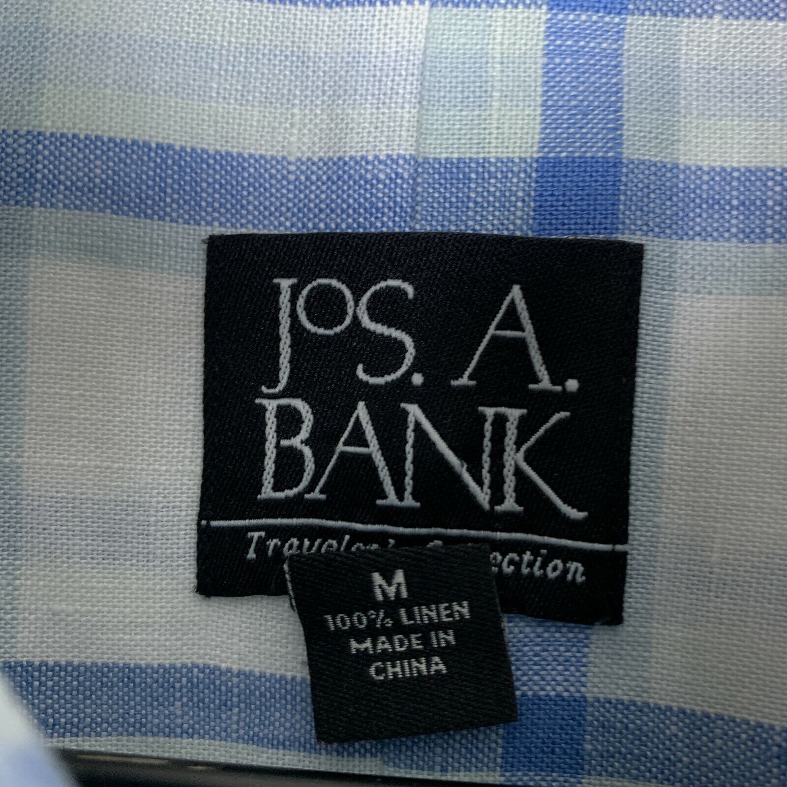 Jos. A. Bank Jos A Bank Travelers Linen Plaid Shirt Blue Button Mens M Size US M / EU 48-50 / 2 - 5 Thumbnail