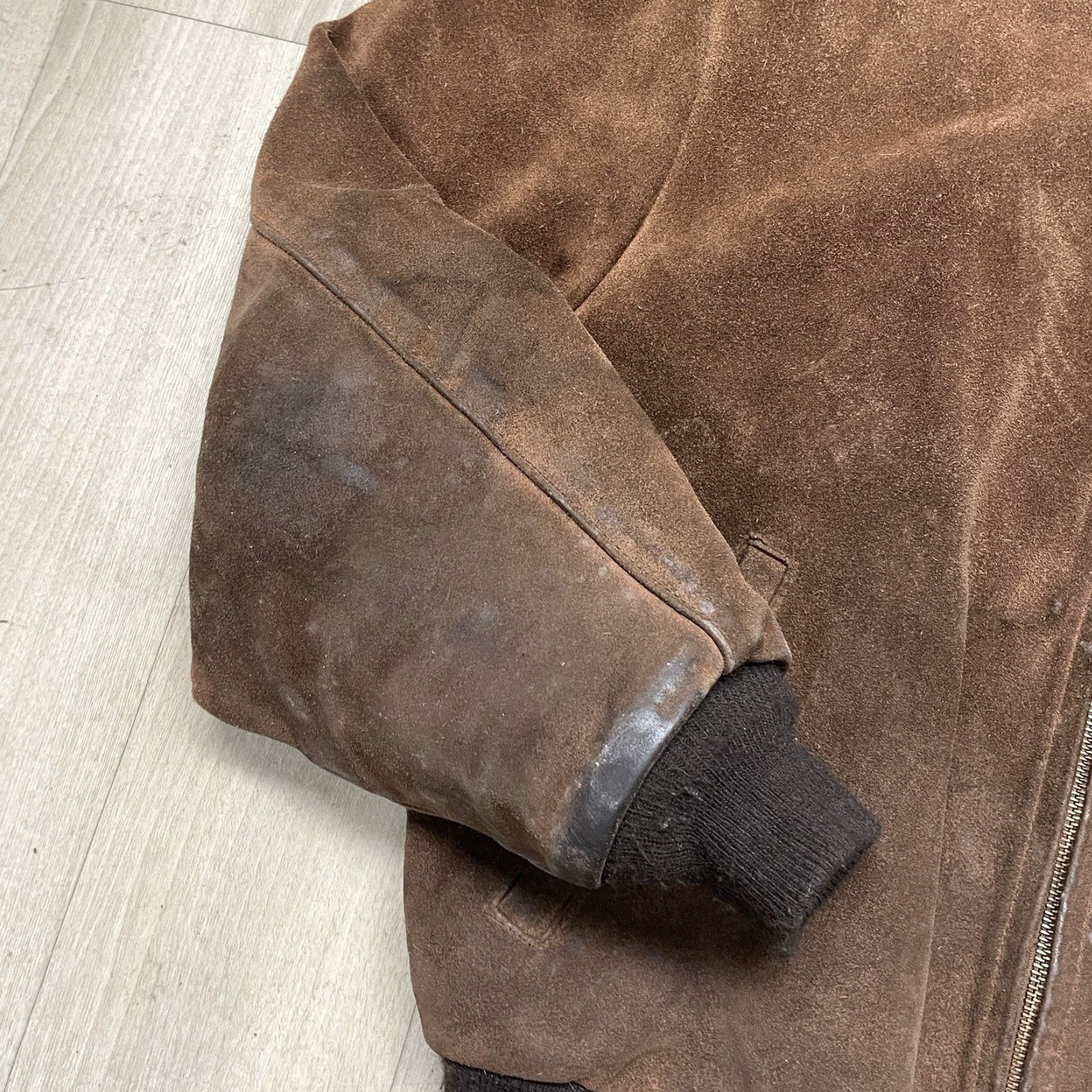 Schott VINTAGE SCHOTT Bomber Leather Jacket Mens L Brown Suede Leather Jacket Vintage 80s 70s Cossack Zip Pockets Size US L / EU 52-54 / 3 - 2 Thumbnail