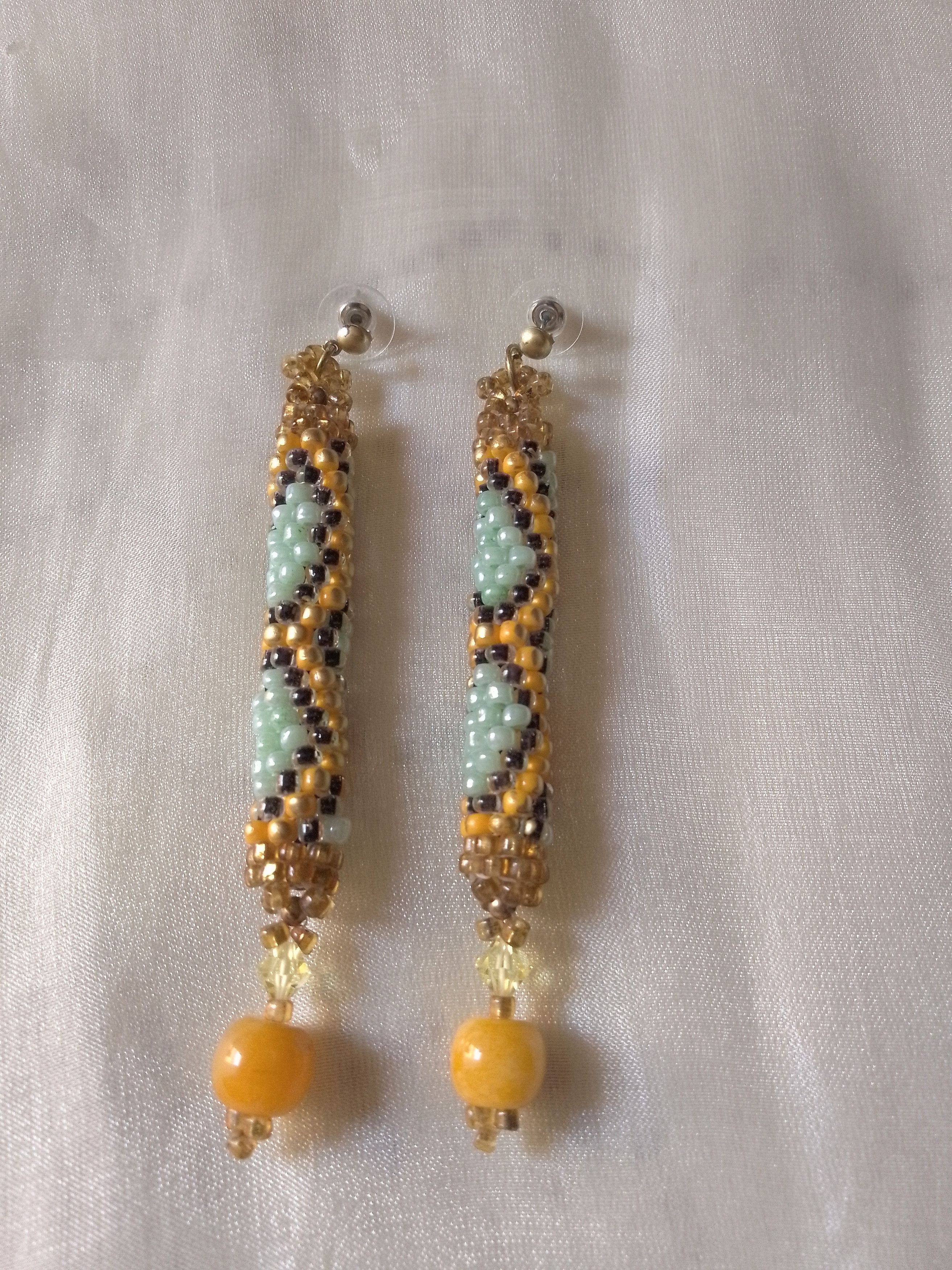 Handmade Earrings python skin natural yellow amber&Swarovski crystal Size ONE SIZE - 6 Thumbnail