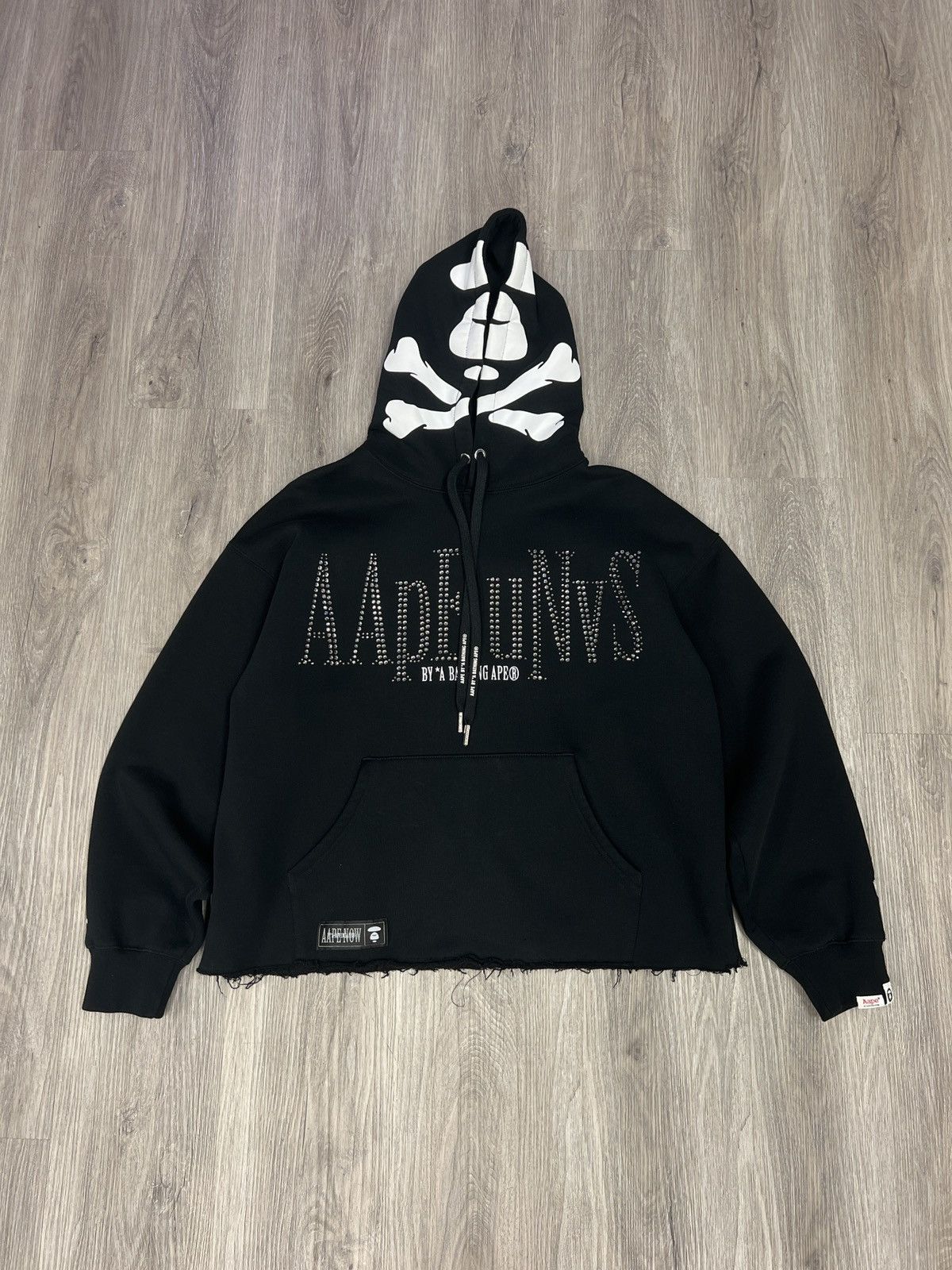 image of Aape Rhinestone Logo Hoodie in Black, Men's (Size Medium)