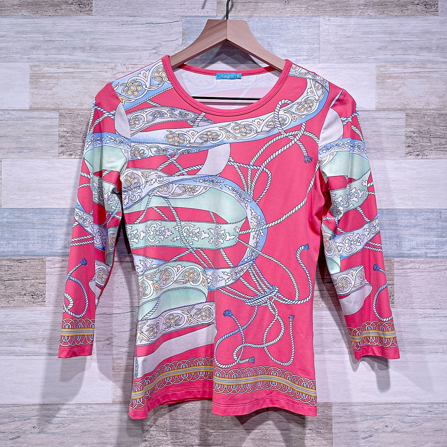 J.McLaughlin J MCLAUGHLIN Ribbon Rope Print 3/4 Sleeve Top Catalina Nylon Size XS / US 0-2 / IT 36-38 - 2 Thumbnail