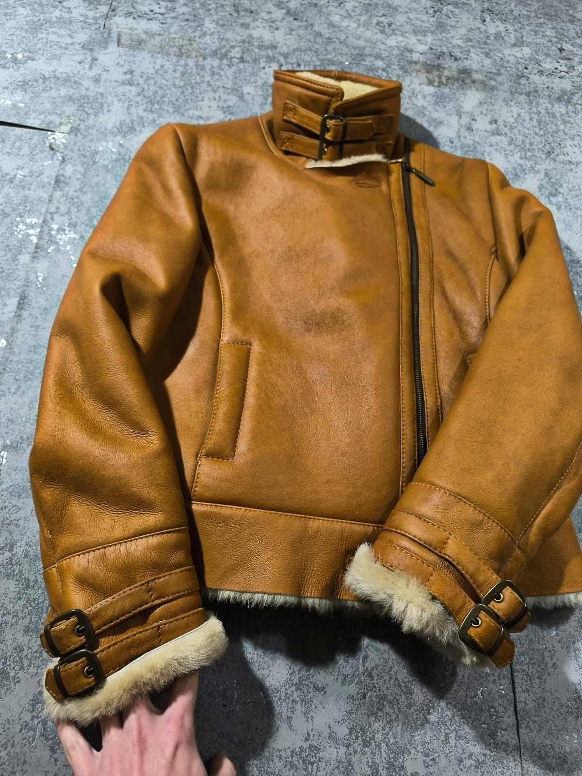 Vintage Vintage Women's Shearling Leather Aviator Jacket Size L / US 10 / IT 46 - 3 Thumbnail