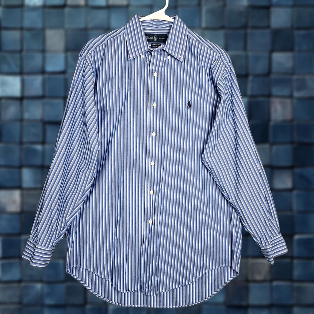 Ralph Lauren Ralph Lauren Men’s Button-Up Shirt 15 Blue 100% Cotton Long Sleeve Regular Fit Collared Stripe Vintage No N/A Sized Mens XS-XL Not Applicable Size US M / EU 48-50 / 2 - 1 Thumbnail