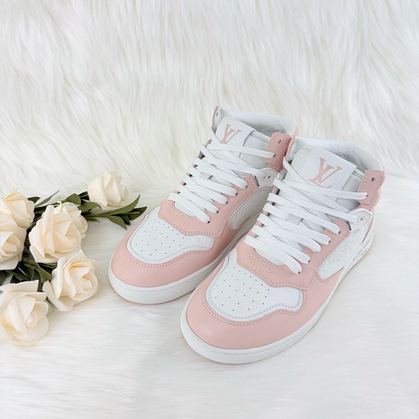 Louis Vuitton LV White Pink Embossed High-top Sneakers Size US 5.5 / IT 35.5 - 1 Thumbnail