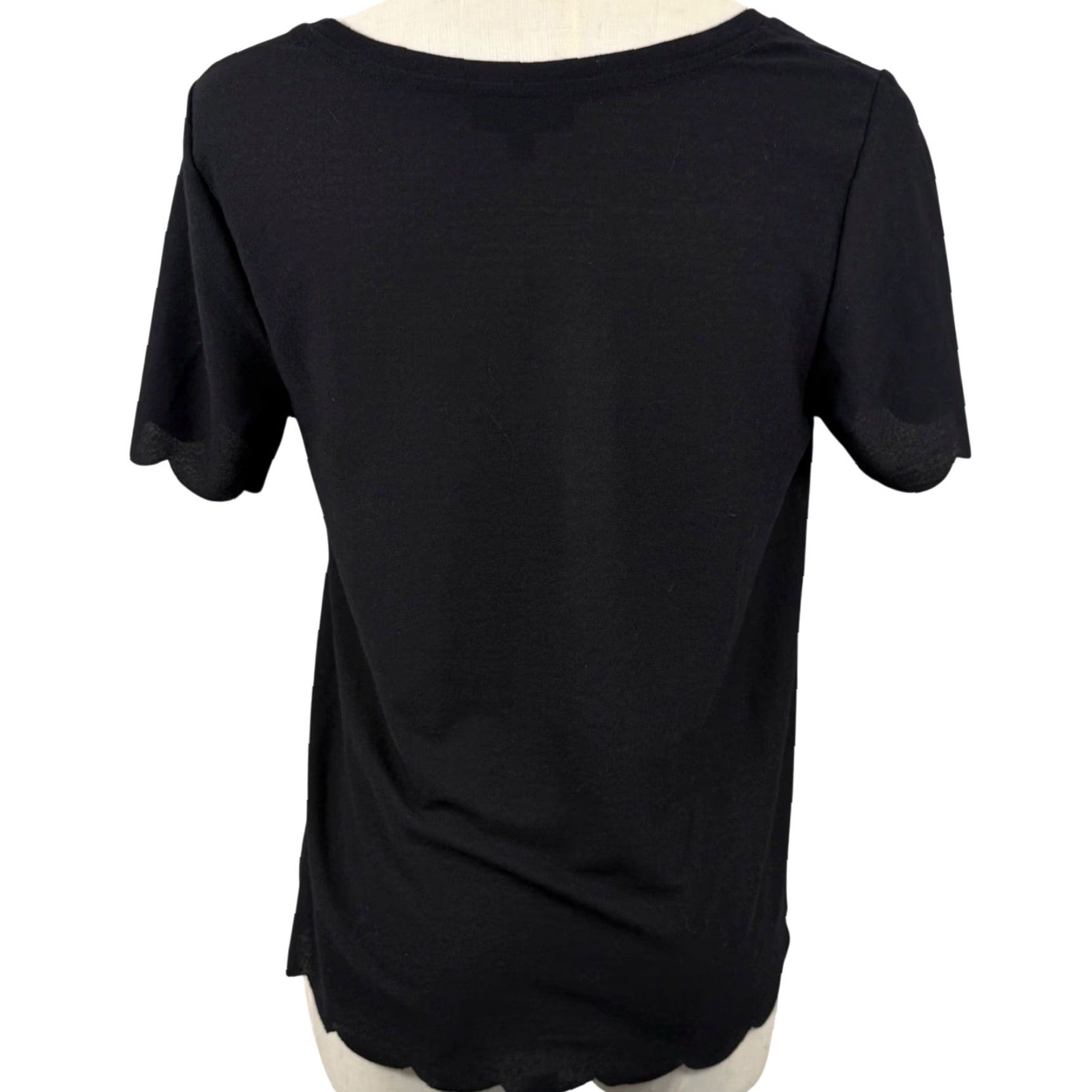 Topshop Topshop Womens US 4 Short Sleeve Top Black Scalloped Hem Laser Cut Coquette Chic Shirt Adult Regular XS? Size S / US 4 / IT 40 - 2 Thumbnail