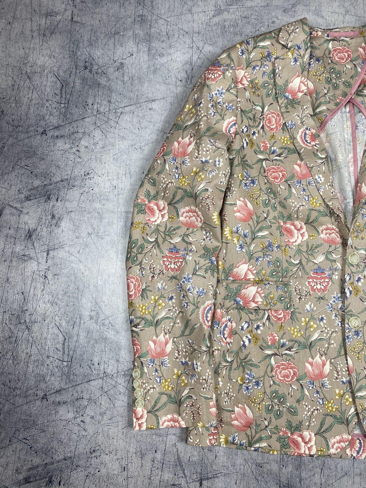 Gianni Feraud Gianni Feraud Mens Floral Linen Blend Blazer Jacket Cream Size 44R - 4 Thumbnail