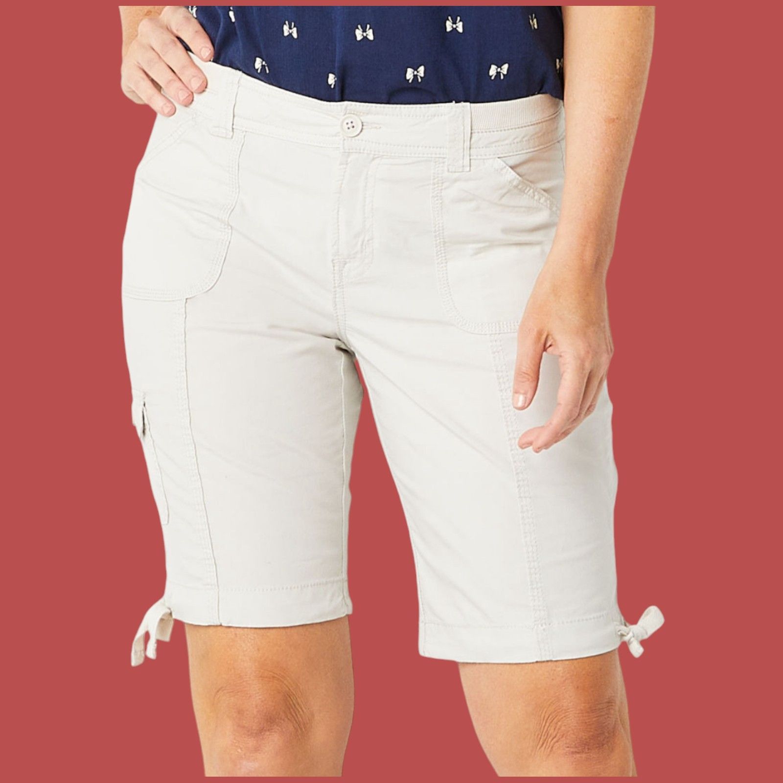 Other ST John's Bay - Women's Mid-Rise Cargo Bermuda Short - Olive Size 26" / US 2 / IT 38 - 3 Thumbnail