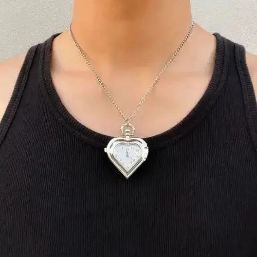 Jewelry Love Pocket Watch Pendant Necklace in Silver, Men's
