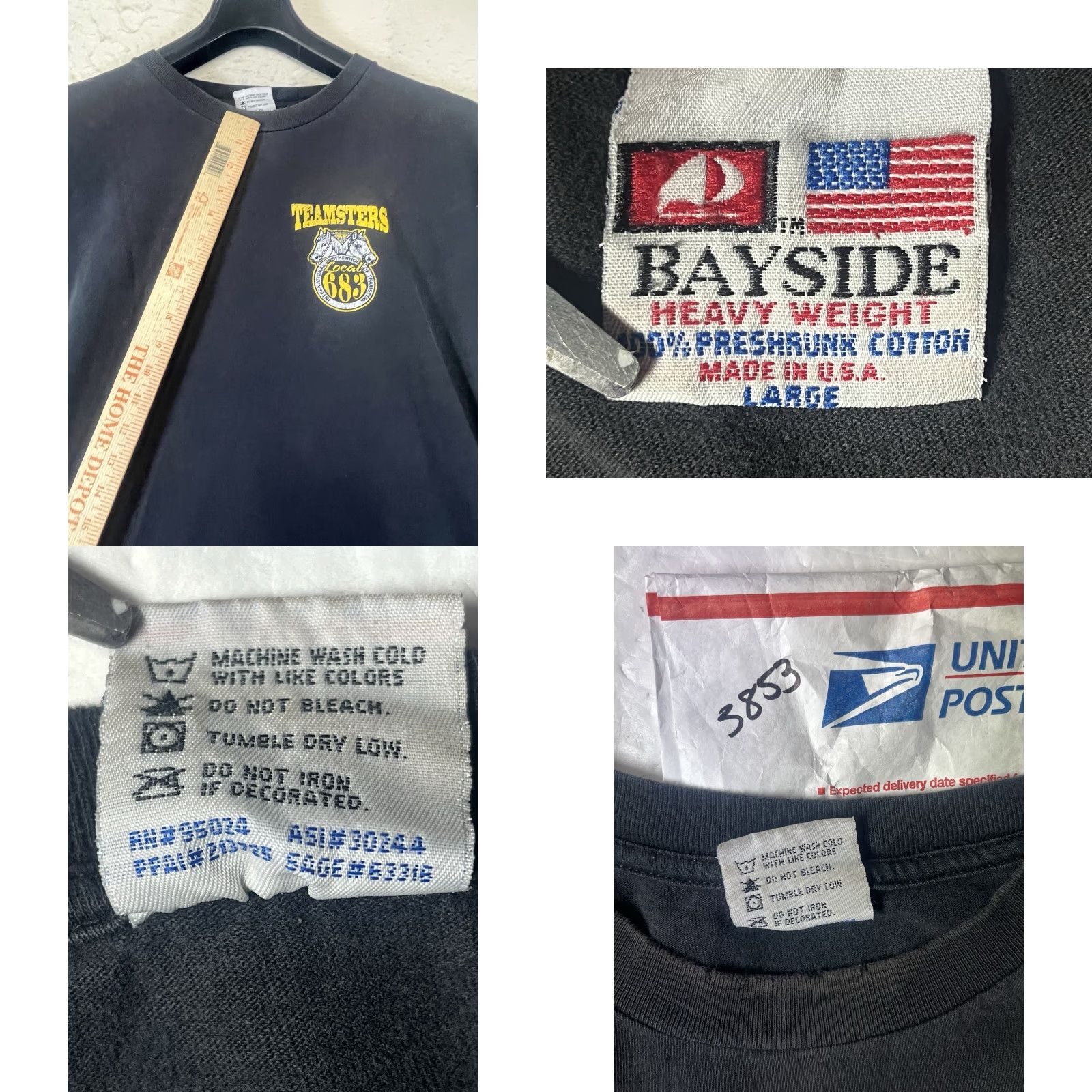 Vintage VINTAGE Bayside T-Shirt Men's Graphic Shirt Black USA 683 Teamsters Local Heavyweight L Crew Neck Short Sleeve Men’s Regular Size US L / EU 52-54 / 3 - 8 Thumbnail