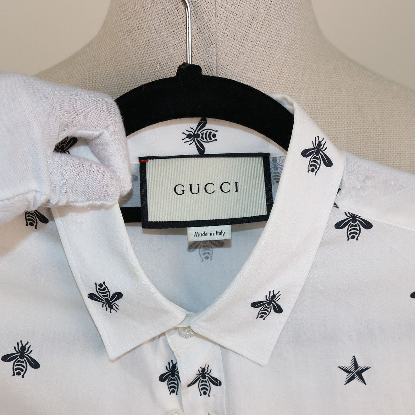 Gucci Gucci White Bee & Star Print Cotton Shirt Size US M / EU 48-50 / 2 - 4 Thumbnail