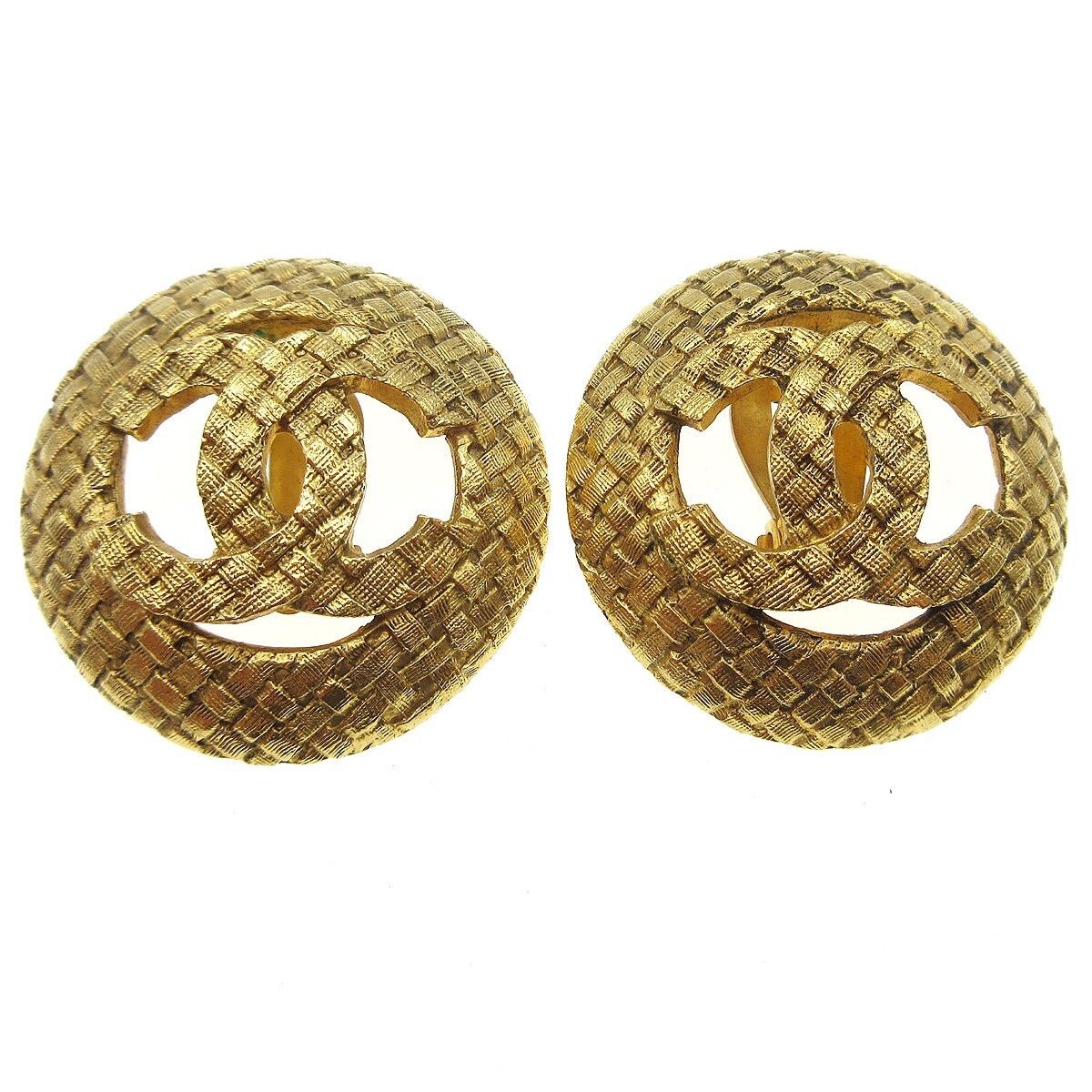Chanel Vintage CC Round Cutout Clip-On Earrings Metal