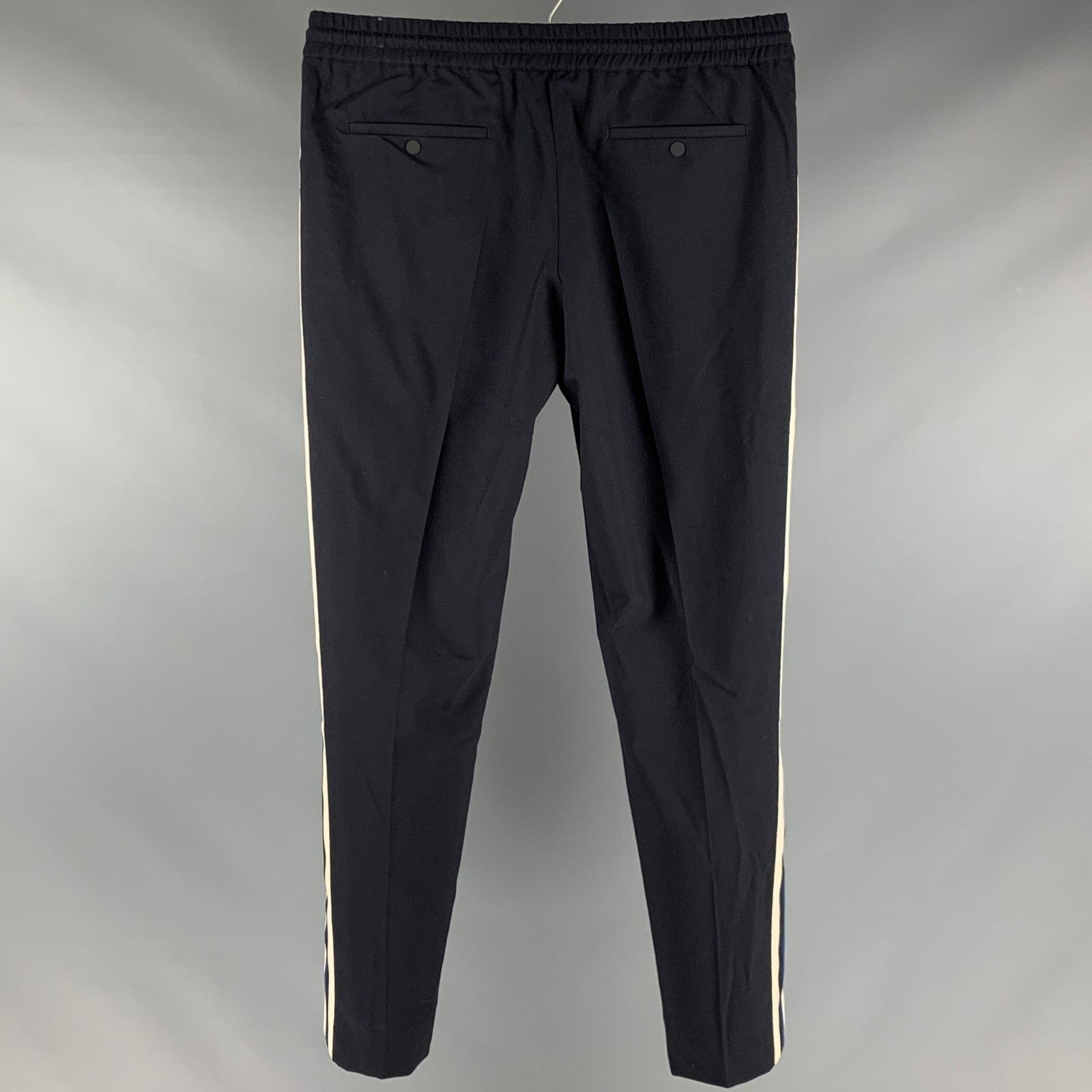 Sandro Navy White Vertical Stripe Wool Drawstring Casual Pants Size US 30 / EU 46 - 2 Thumbnail