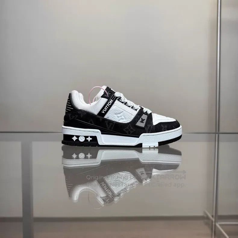 Louis Vuitton Louis Vuitton Trainer's new black and white denim shoes Size US 4.5 / IT 34.5 - 3 Thumbnail