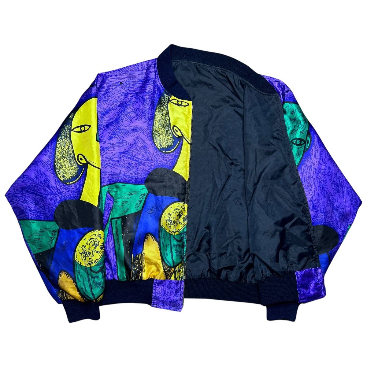 Other 1980s Picasso Abstract All Over Print Art Silk Satin Jacket Size XL / US 12-14 / IT 48-50 - 2 Thumbnail