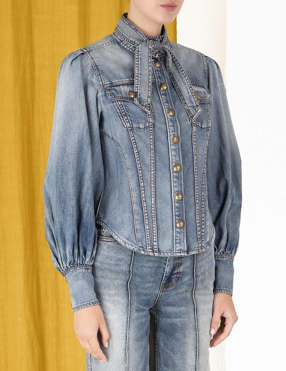 Zimmermann oc11z0425 Luminosity Denim Corset Shirt in Blue Size L / US 10 / IT 46 - 5 Thumbnail