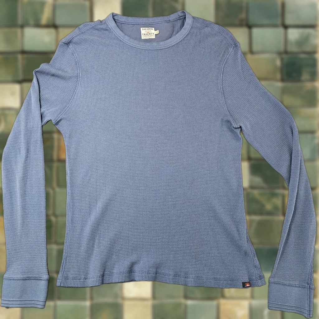 Faherty Faherty Shirt Mens Large Blue Thermal Waffle Knit Long Sleeve Crew Neck Size US L / EU 52-54 / 3 - 1 Thumbnail