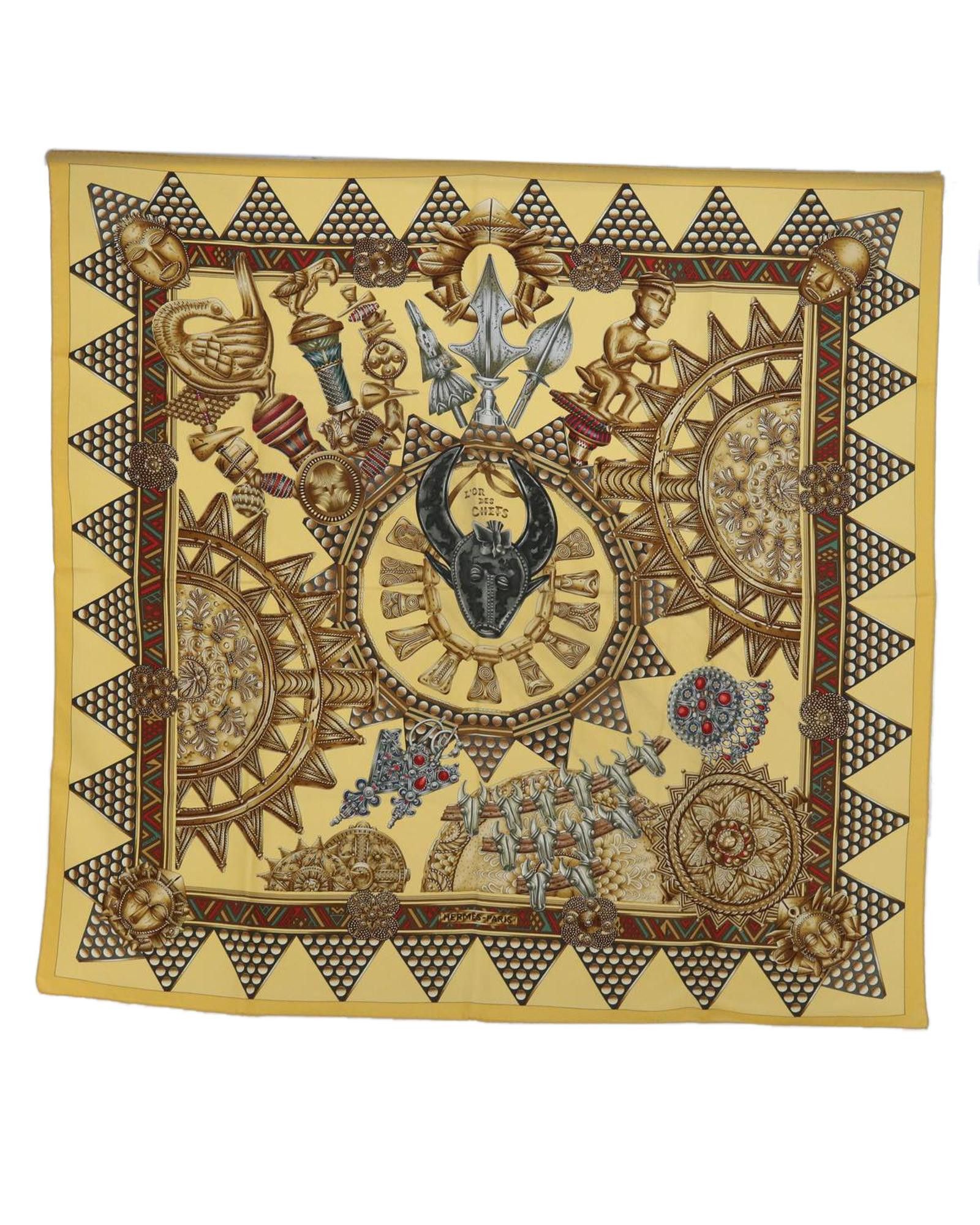 image of Hermes Luxury Silk Scarf In Vibrant Yellow, Women's