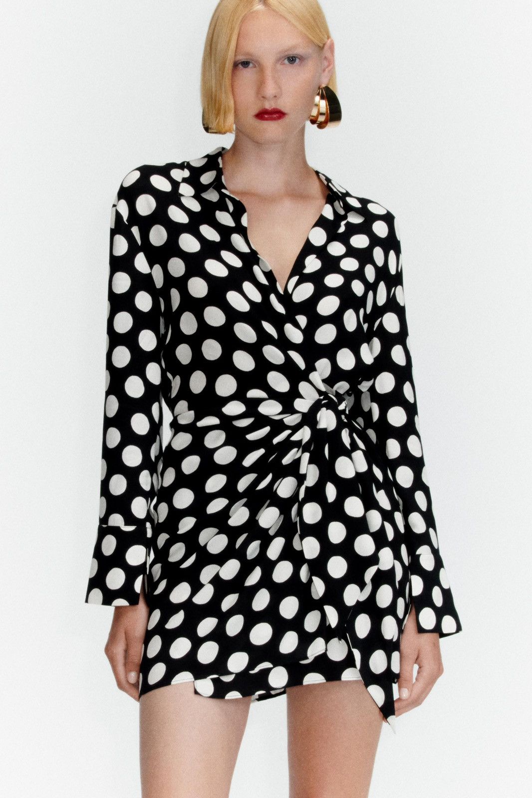 Other × Zara Zara Mini Polka Dot Pareo Wrap V-Neck Dress Black/White Size L / US 10 / IT 46 - 1 Thumbnail