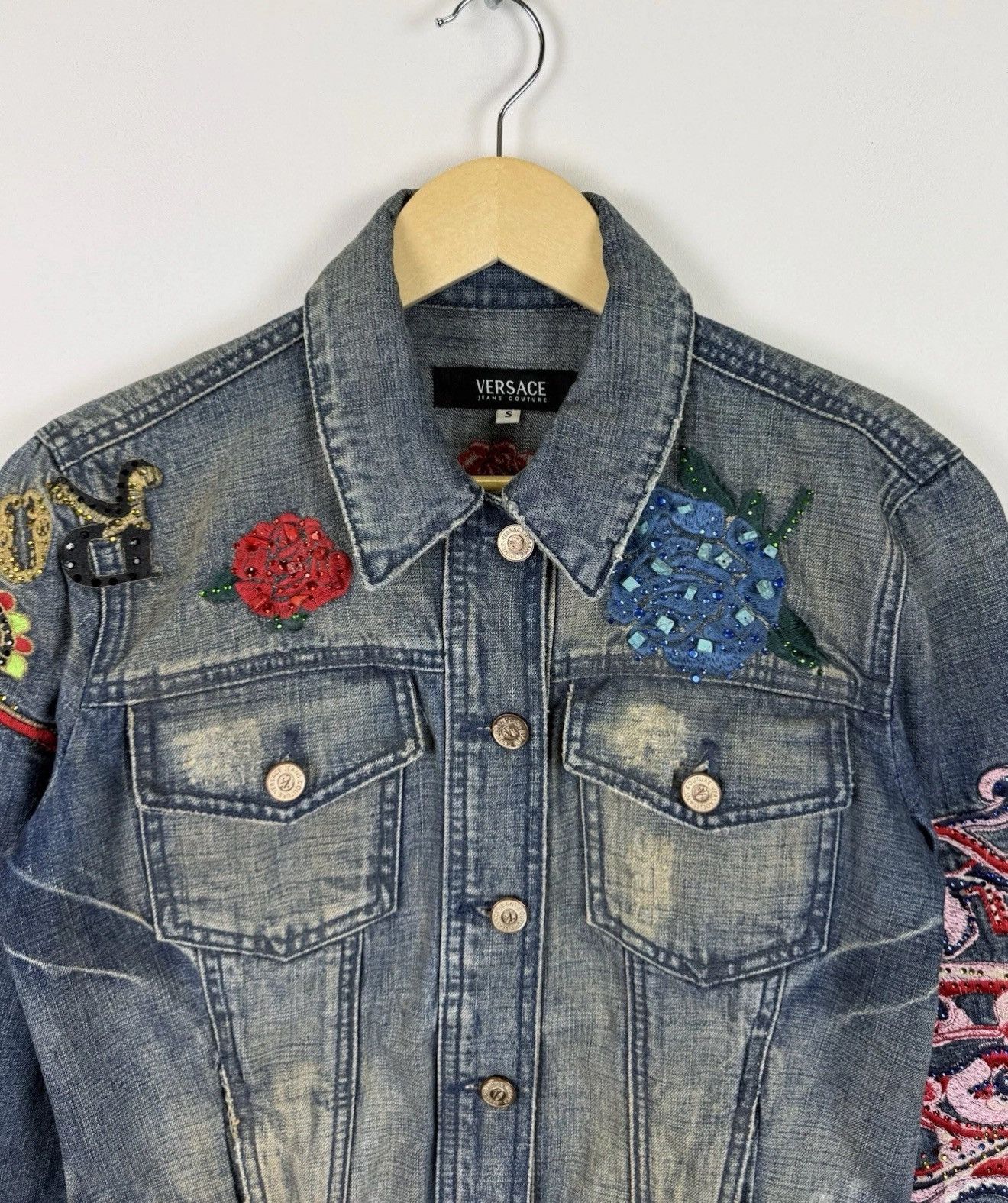 Versace Versace Jeans Couture Denim Jacket Blue Jeans Top Flowers Size S / US 4 / IT 40 - 2 Thumbnail