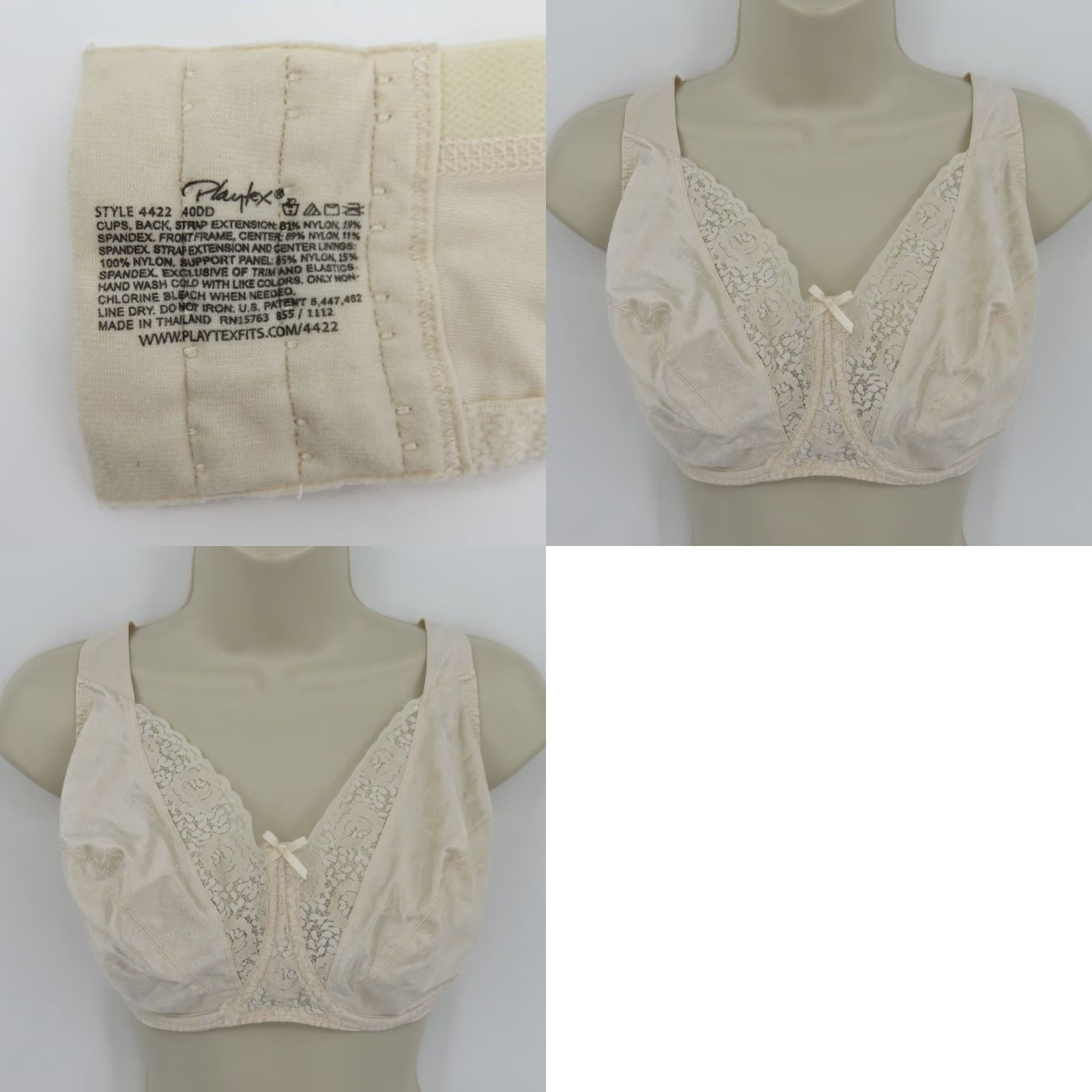 Vintage **Playtex 40DD Cream Floral Underwire Lift Support Bra** User: Playtex 40DD Cream Floral Underwire Lift Support Bra Size ONE SIZE - 9 Thumbnail