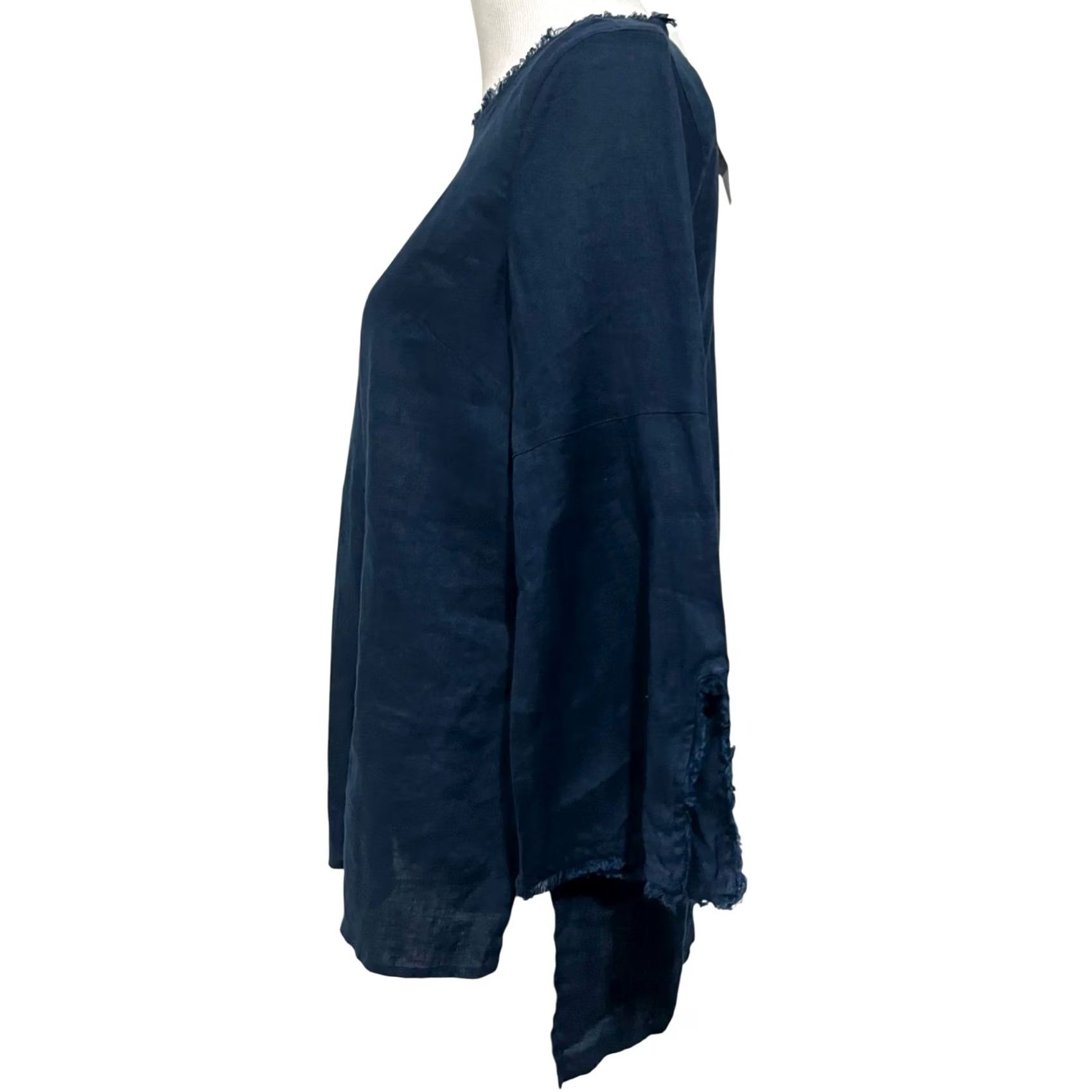 J. Jill VINTAGE J. Jill Love Linen Tunic Top Frayed Edge Navy Blue Coastal Nautical Sz Petite S Blouse 3/4 Sleeve Womens Size S / US 4 / IT 40 - 5 Thumbnail