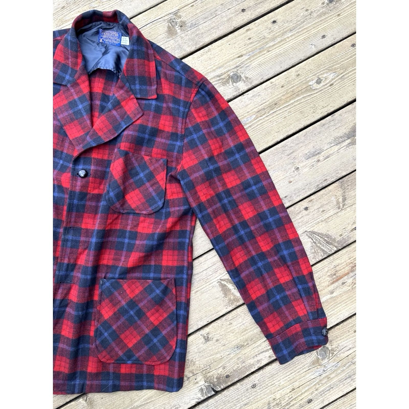 Pendleton VINTAGE Pendleton USA Jacket Wool Plaid Red Black Tartan Large 60s 70s Mens Size US L / EU 52-54 / 3 - 2 Thumbnail