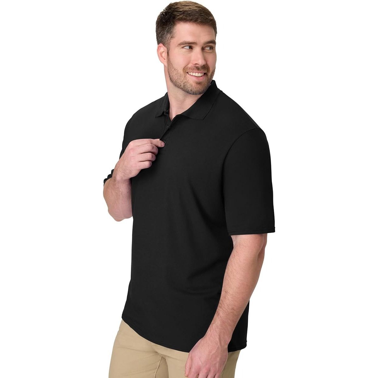 Hanes Hanes Mens 4XL Black PolyCotton Short Sleeve Polo Shirt Size US XXL / EU 58 / 5 - 3 Thumbnail